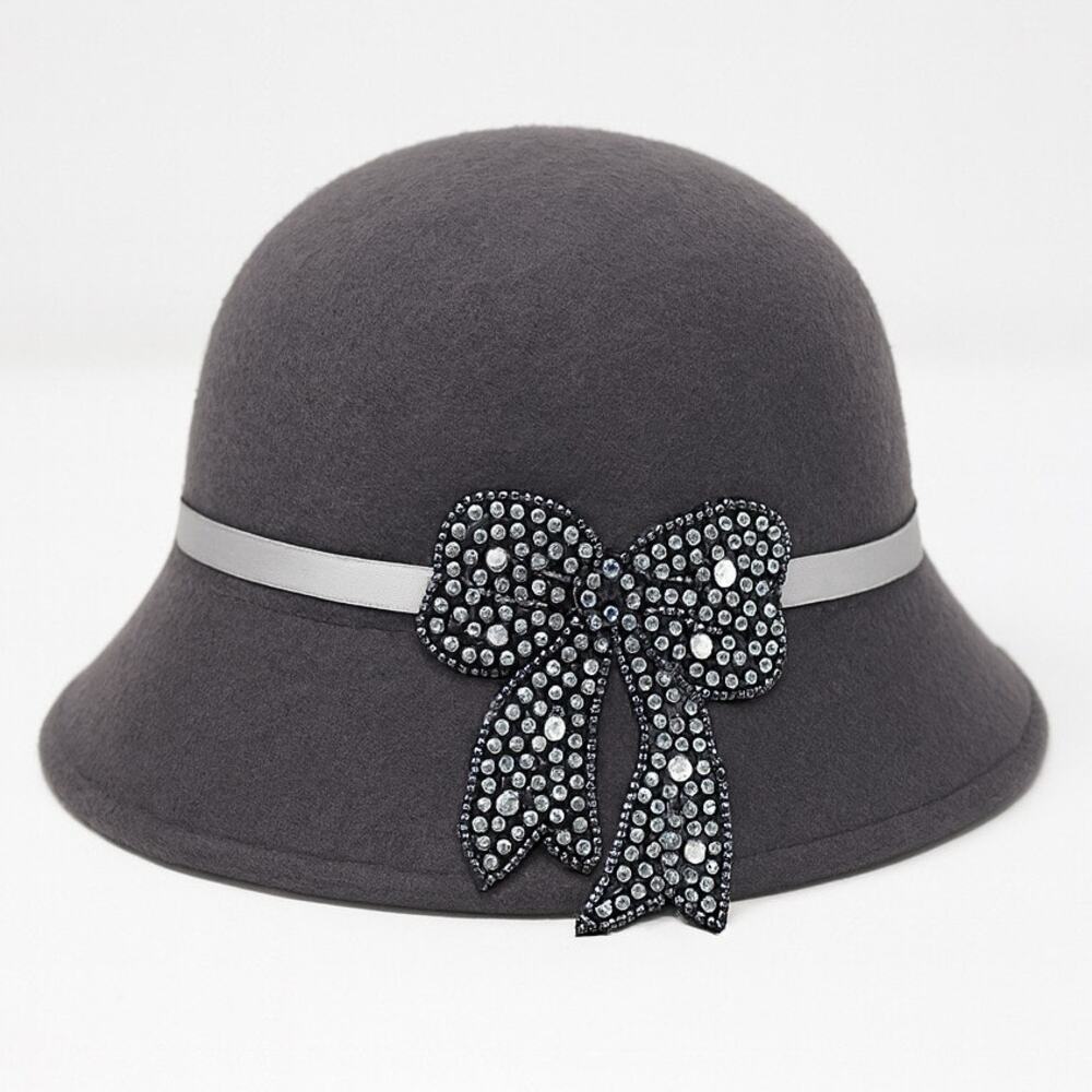 Pins and Needles Felted Wool Beaded Bow Hat